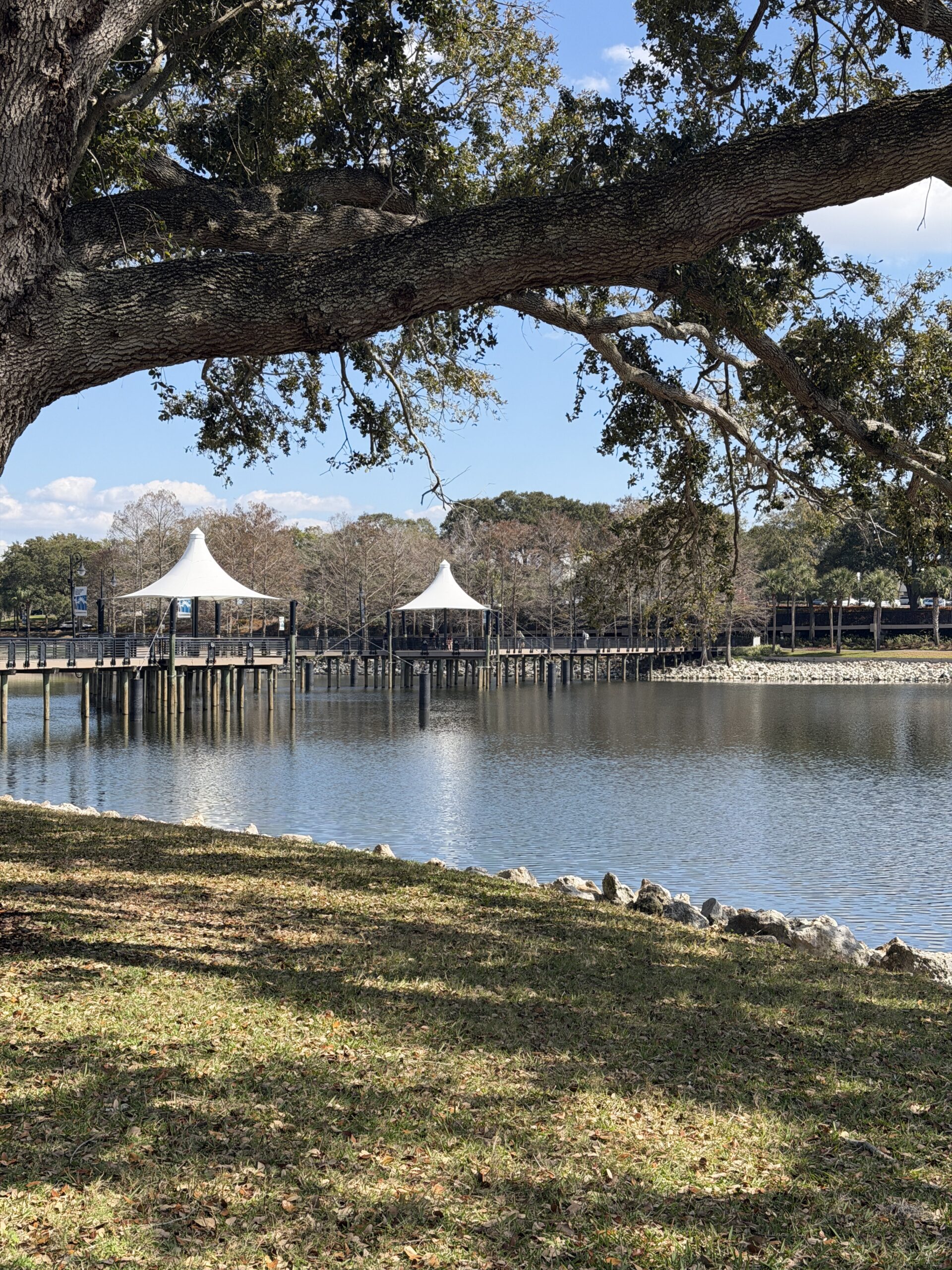 Cranes Roost Park lake and boardwalk in Altamonte Springs, Florida